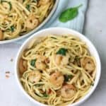 Easy garlic shrimp pasta. Made with shrimp, garlic, butter and parmesan cheese