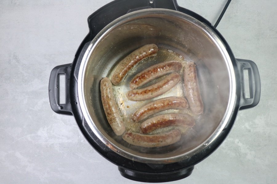 browning the sausages sides in the instant pot