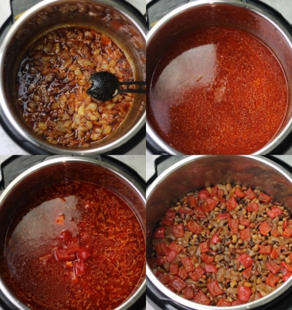 picture showing step by step cooking process for instant pot black eyed peas