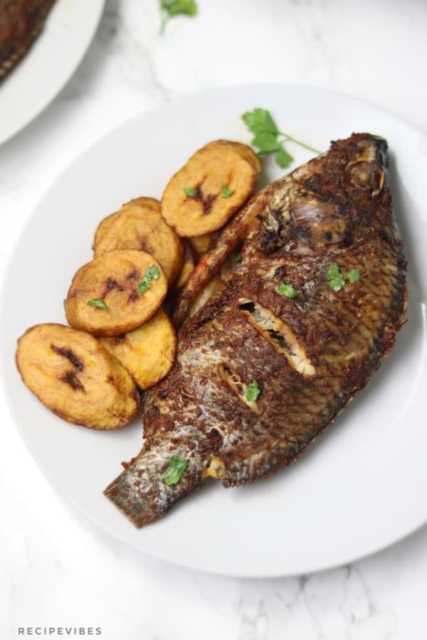 pressure cooker fish with a side of plantain