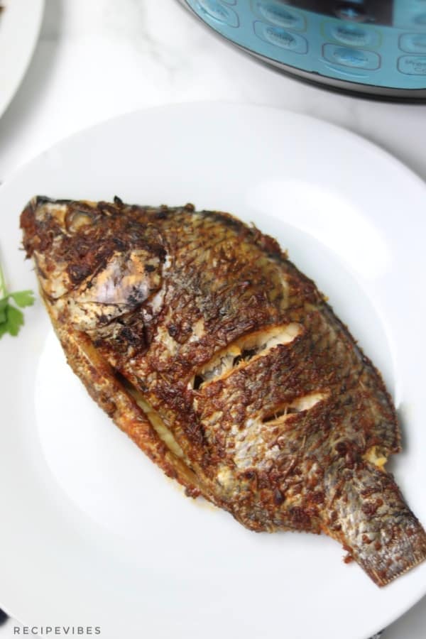 Instant pot fish served on white plate