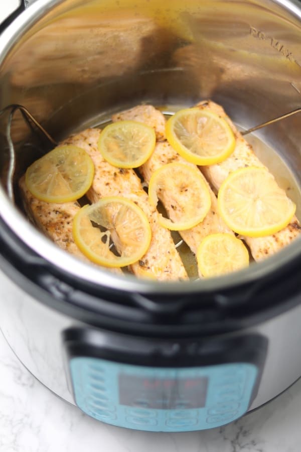 Cooked instant pot salmon inside the pressure cooker