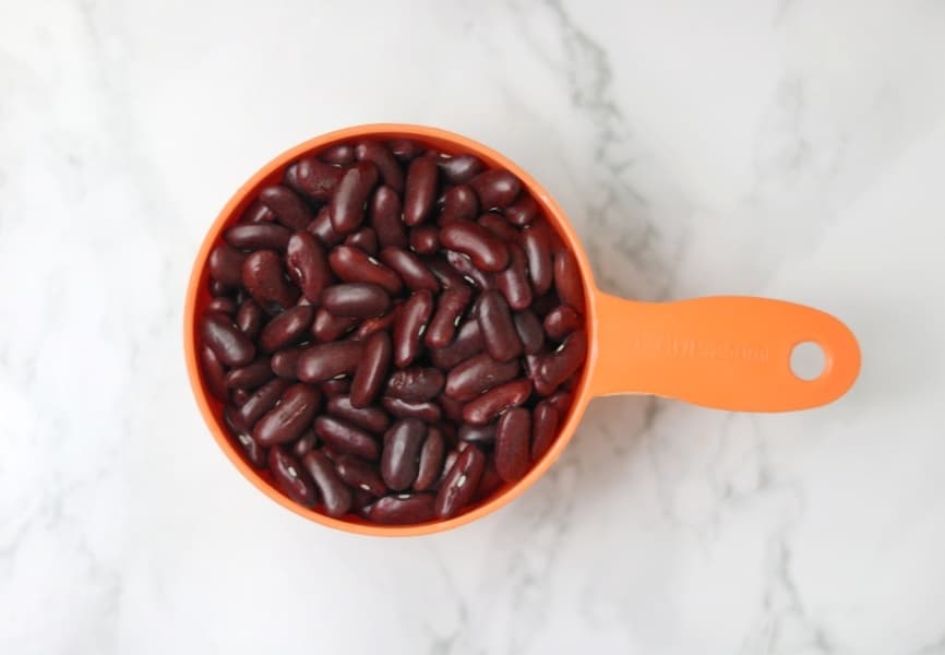 dry red kidney beans in cup