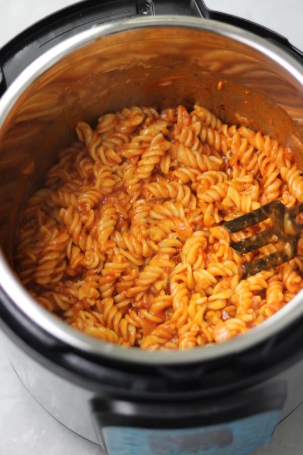 cooked pasta in tomato sauce still in the instant pot