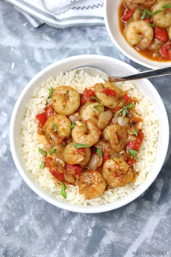 shrimp stew served on rice