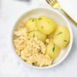 boiled potatoes served with scrambled eggs