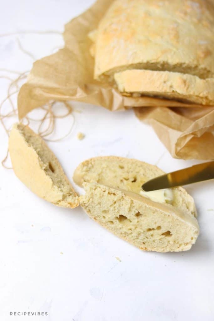 sliced yeast free bread with butter