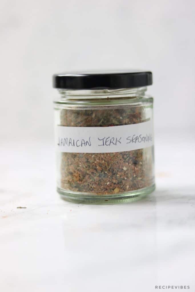 spice jar labelled with Jamiacan jerk seasoning