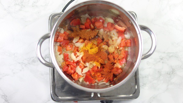 turmeric, cumin, paprika and cayenne pepper added in the pot