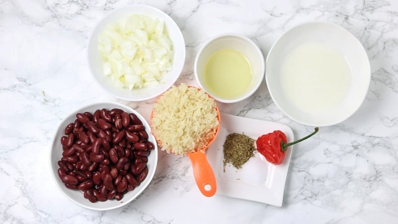 ingredients for rice and beans