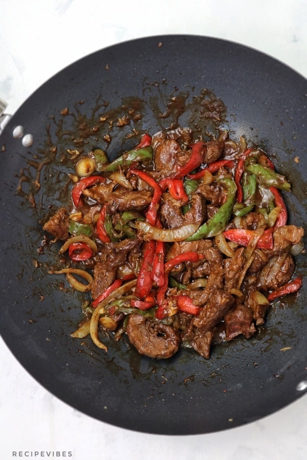 pepper steak inside wok