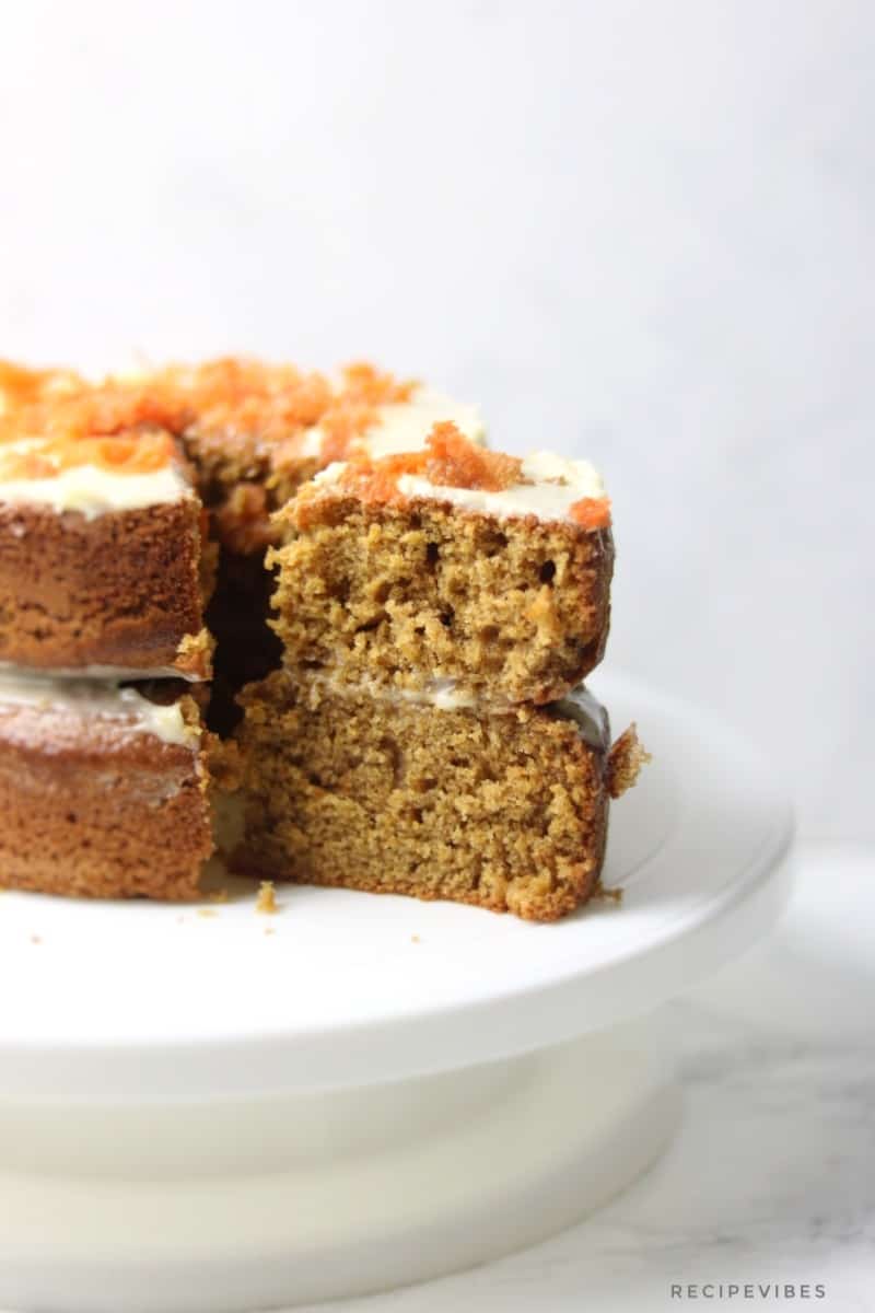 carrot cake with a slice cut out