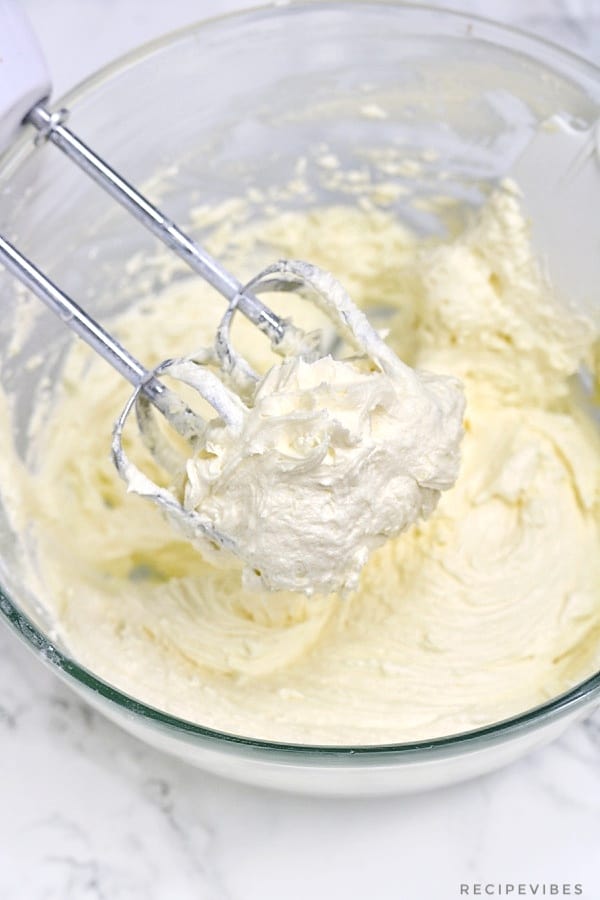 buttercream frosting in a mixing bowl.