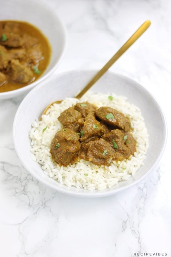beef curry served with rice