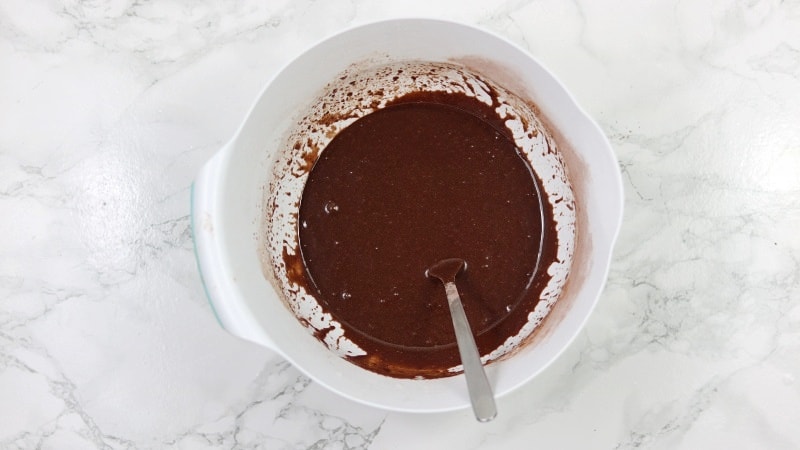 instant pot chocolate cake batter in mixing bowl