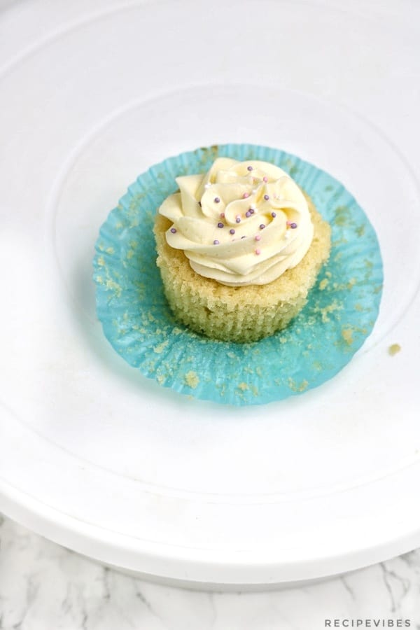 one cupcake on white surface.