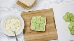cucumber slices arranged on a slice of bread.