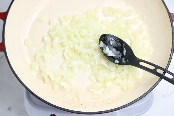 sauteed onions in the pan.