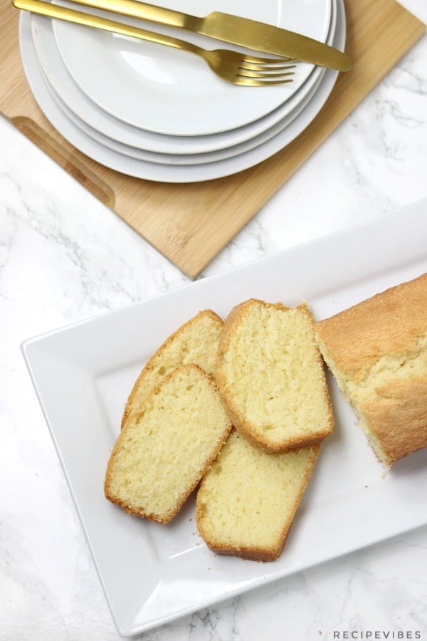 pound cake slices displayed on a plate.