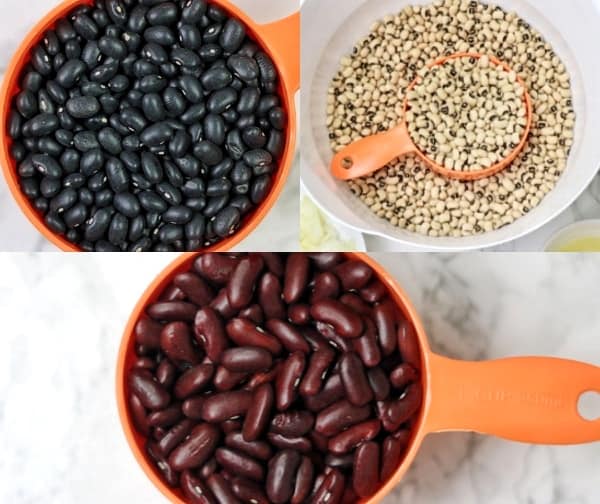 3 variety of beans displayed.