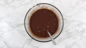 the chocolate cake batter in a bowl.