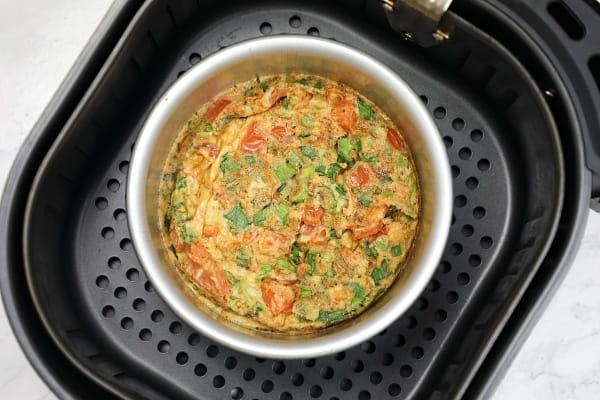 air fryer omelette pan in the basket.