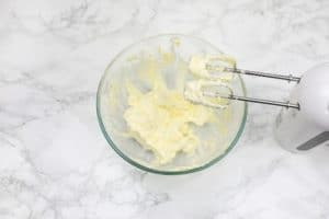 mixed butter and cream cheese in a bowl.