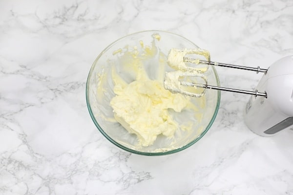 combined butter and cream cheese in a bowl.