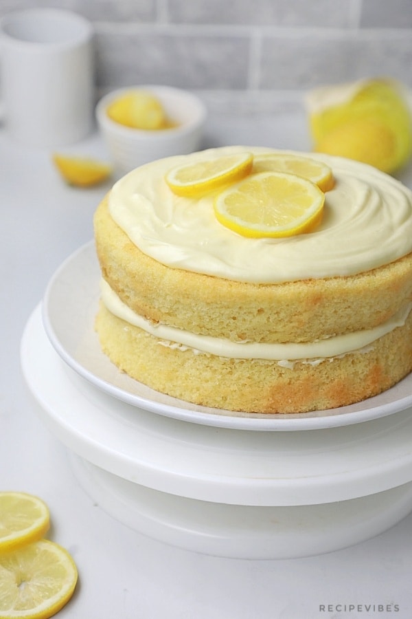 layer Lemon cake on a cake turn table