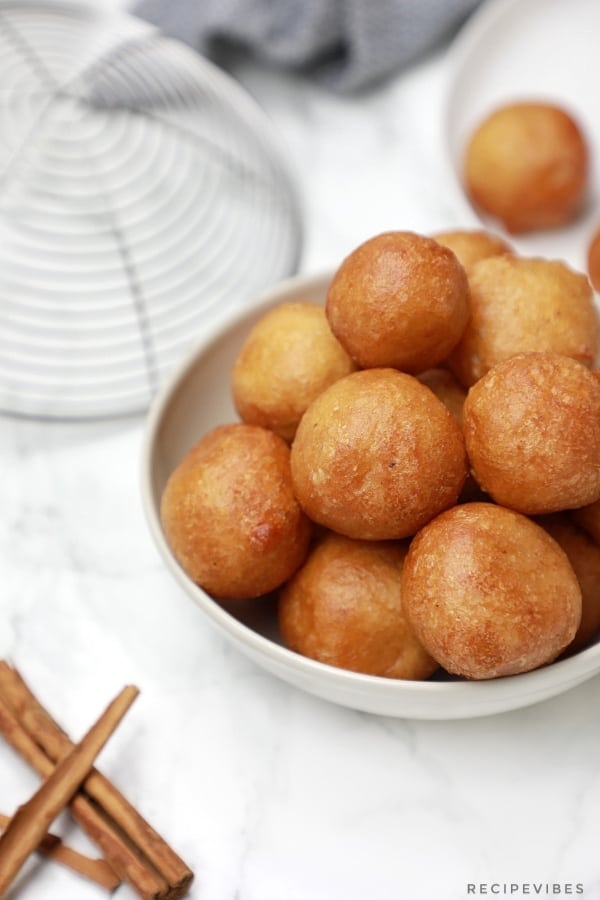 Puff puff served in a small bowl.