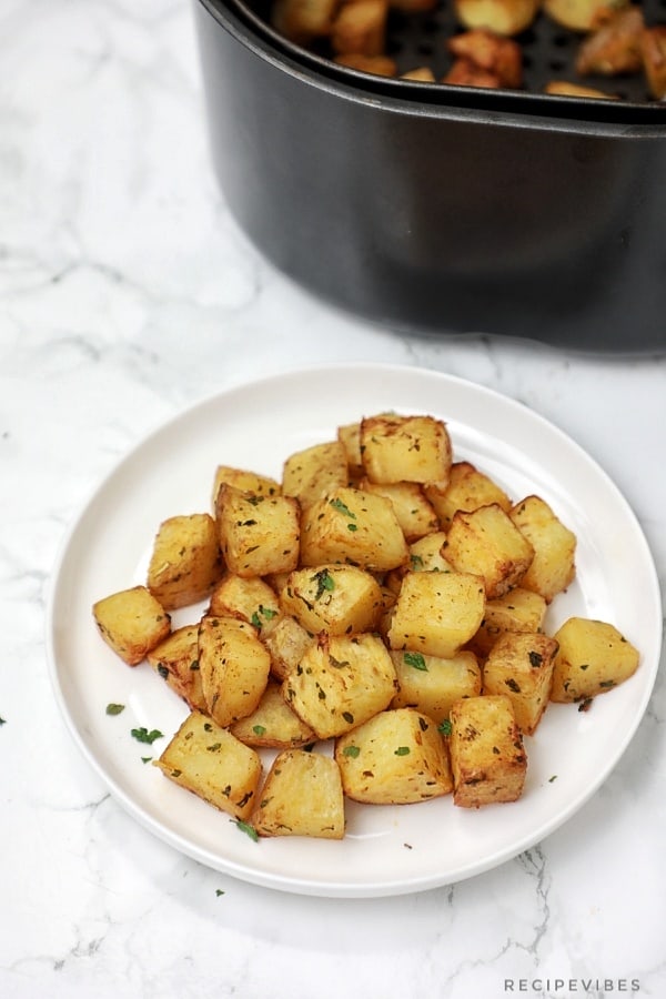 cubed diced potatoes served.