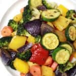 plate of cooked vegetables.