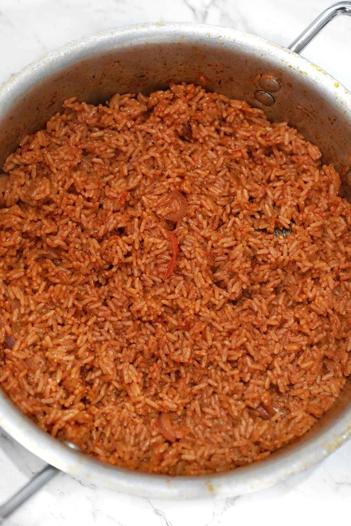 a pot of jollof rice.