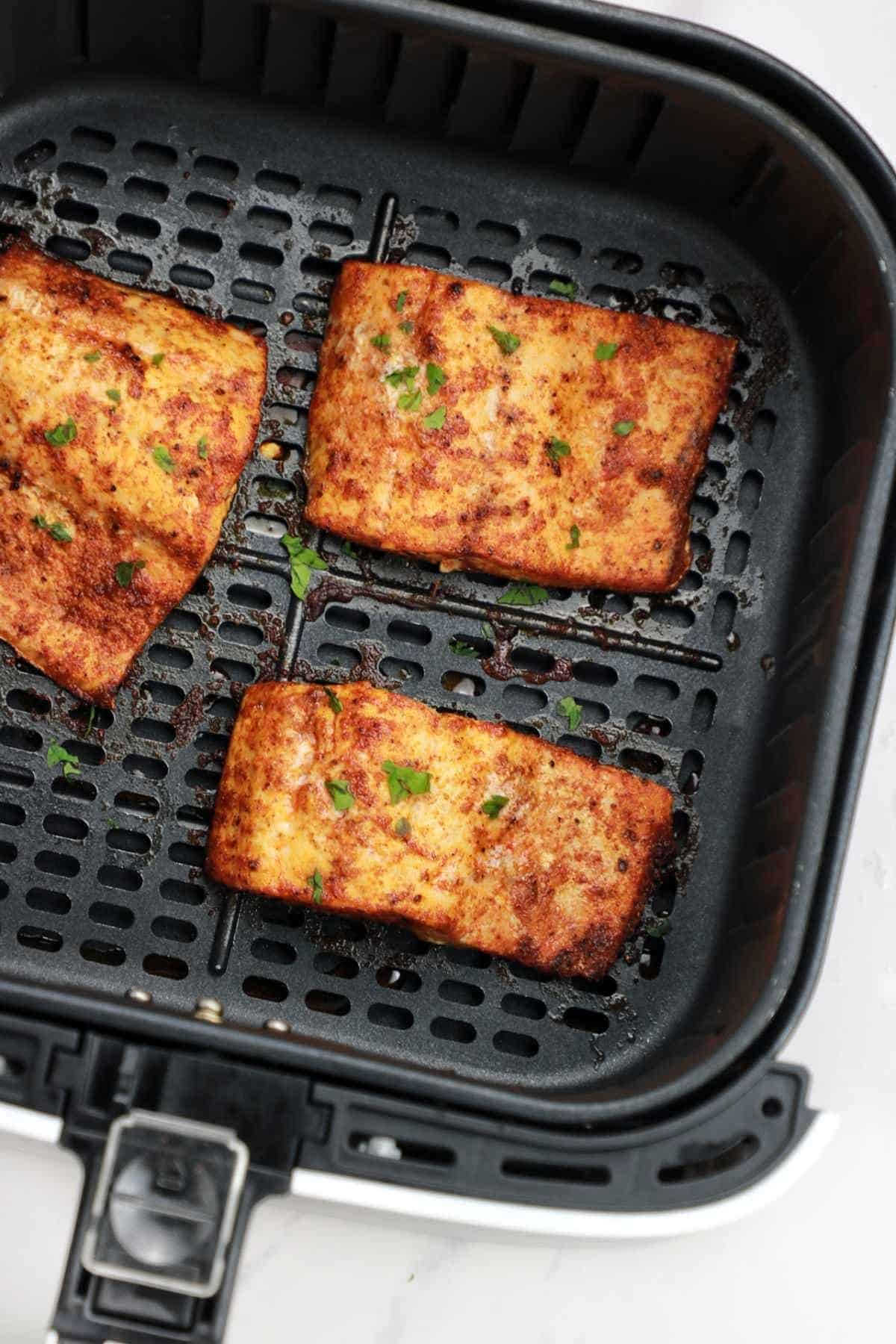 cooked and displayed in air fryer basket.