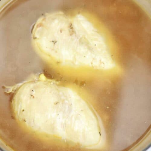 boiled chicken breasts in it's broth.