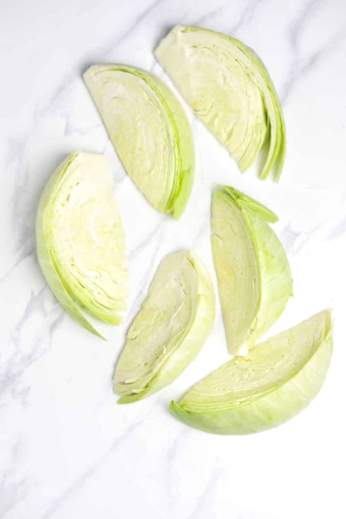 cabbage cut into wedges.