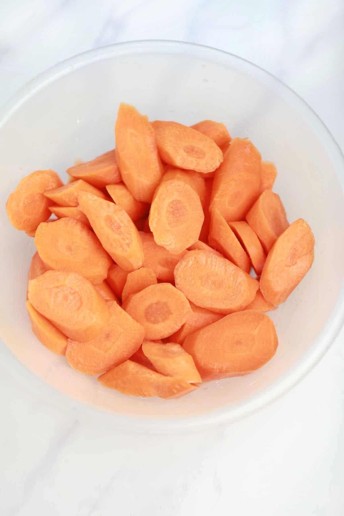 cut carrots in a bowl.