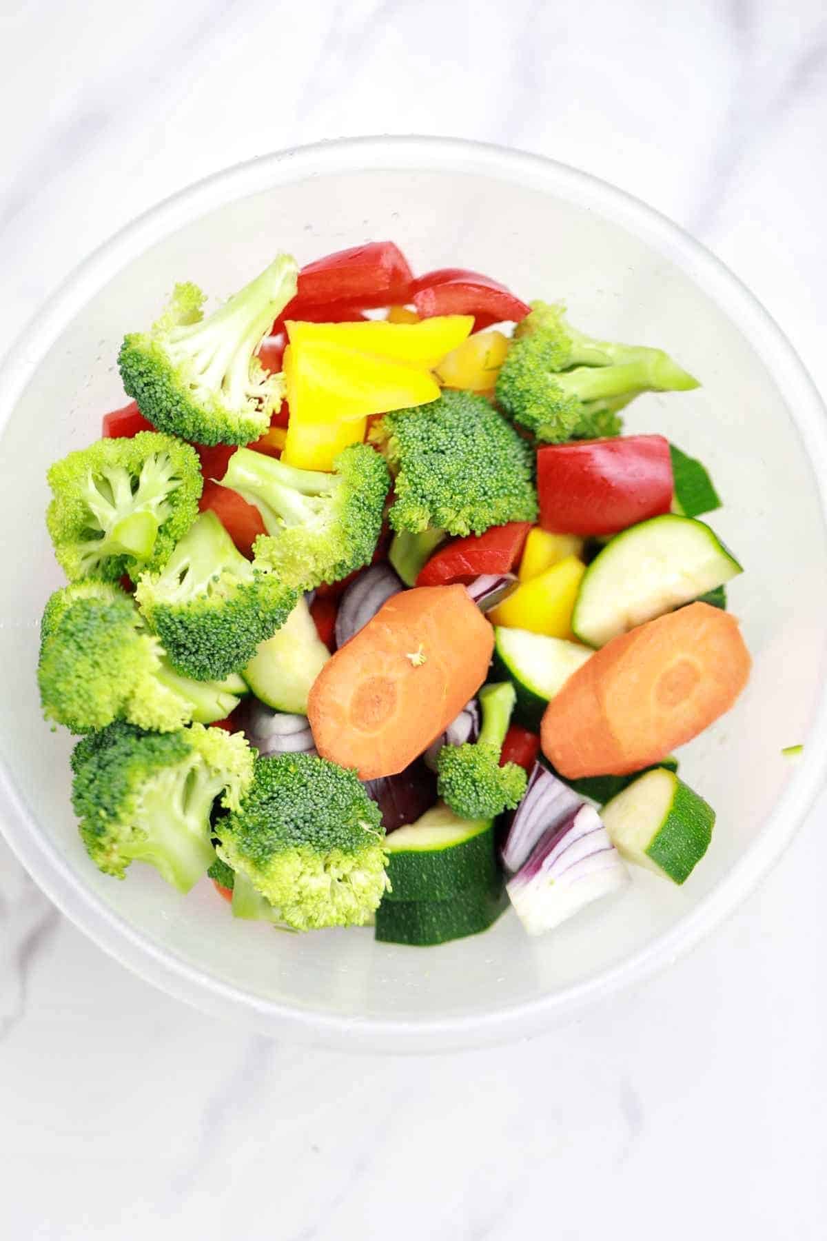cut vegetables in a bowl.