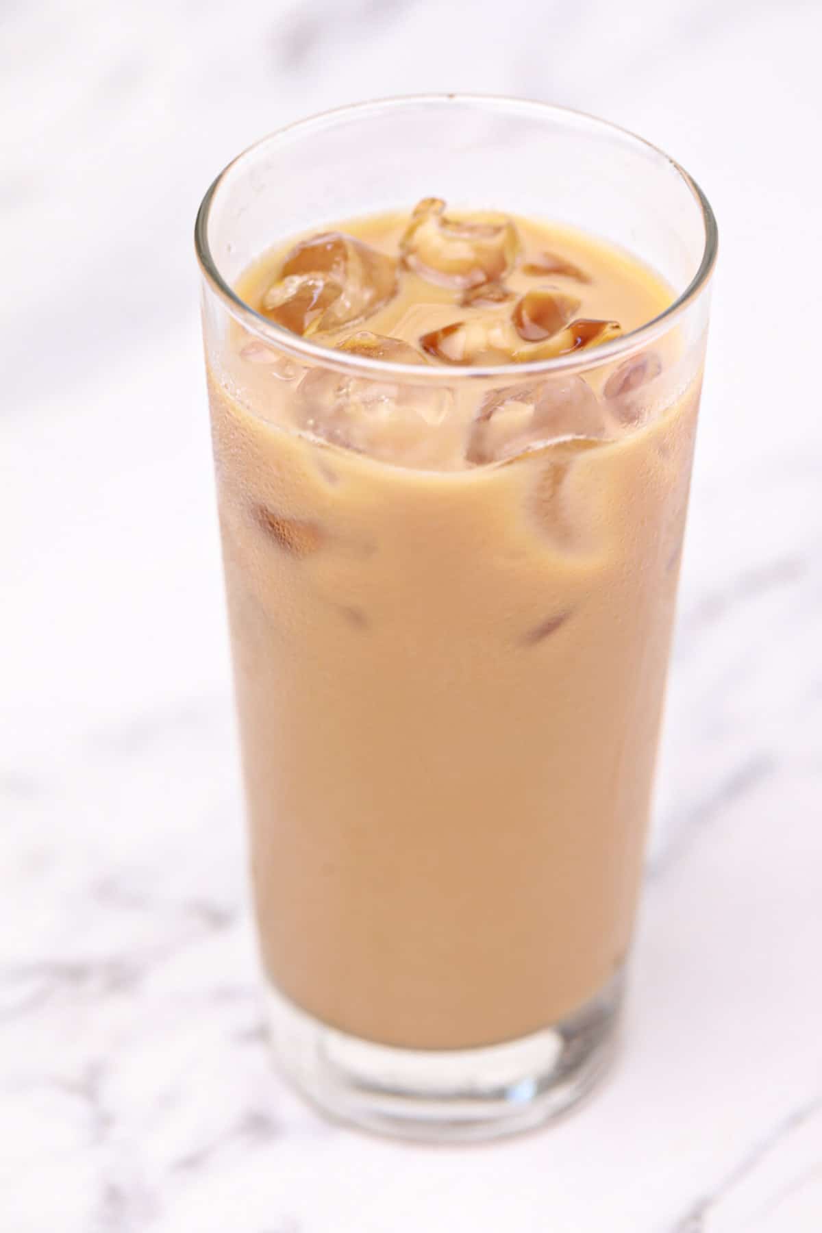 Iced coffee in a glass cup.