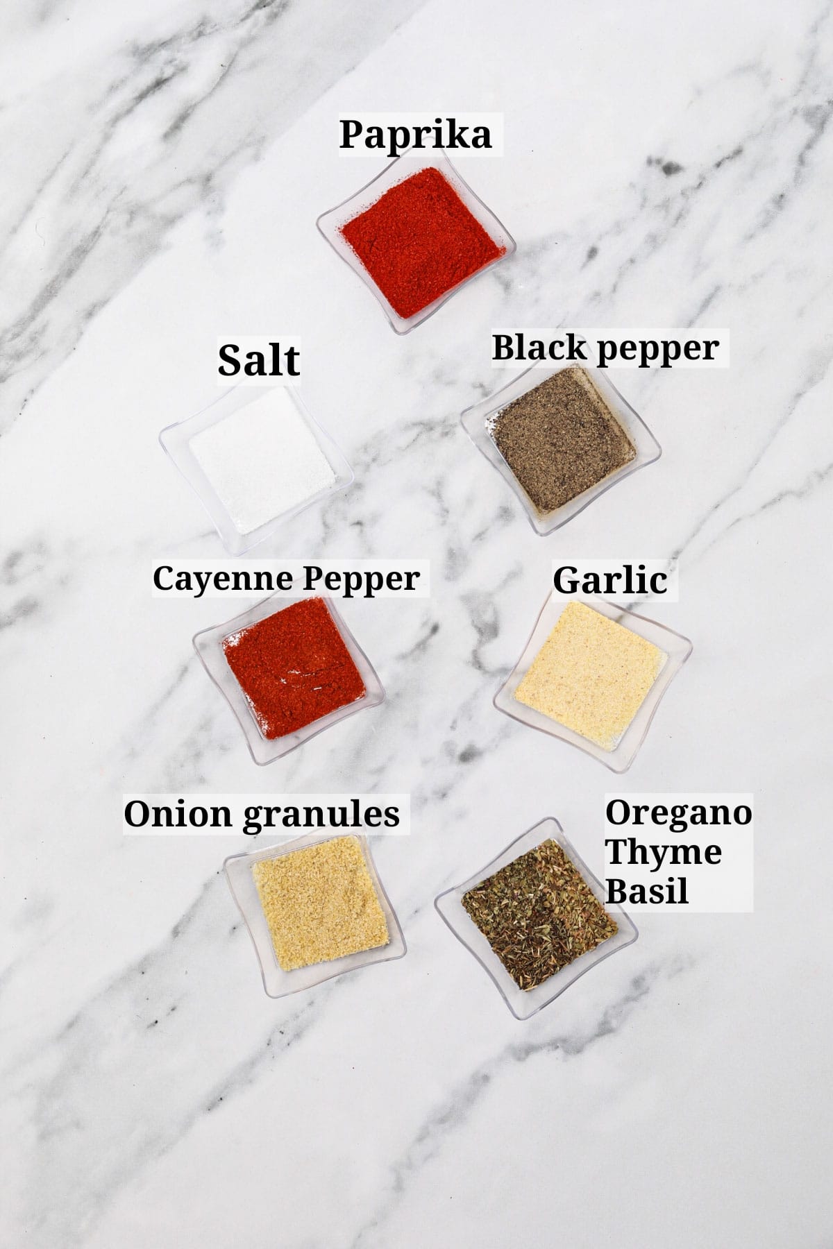 ingredients displayed and labelled.