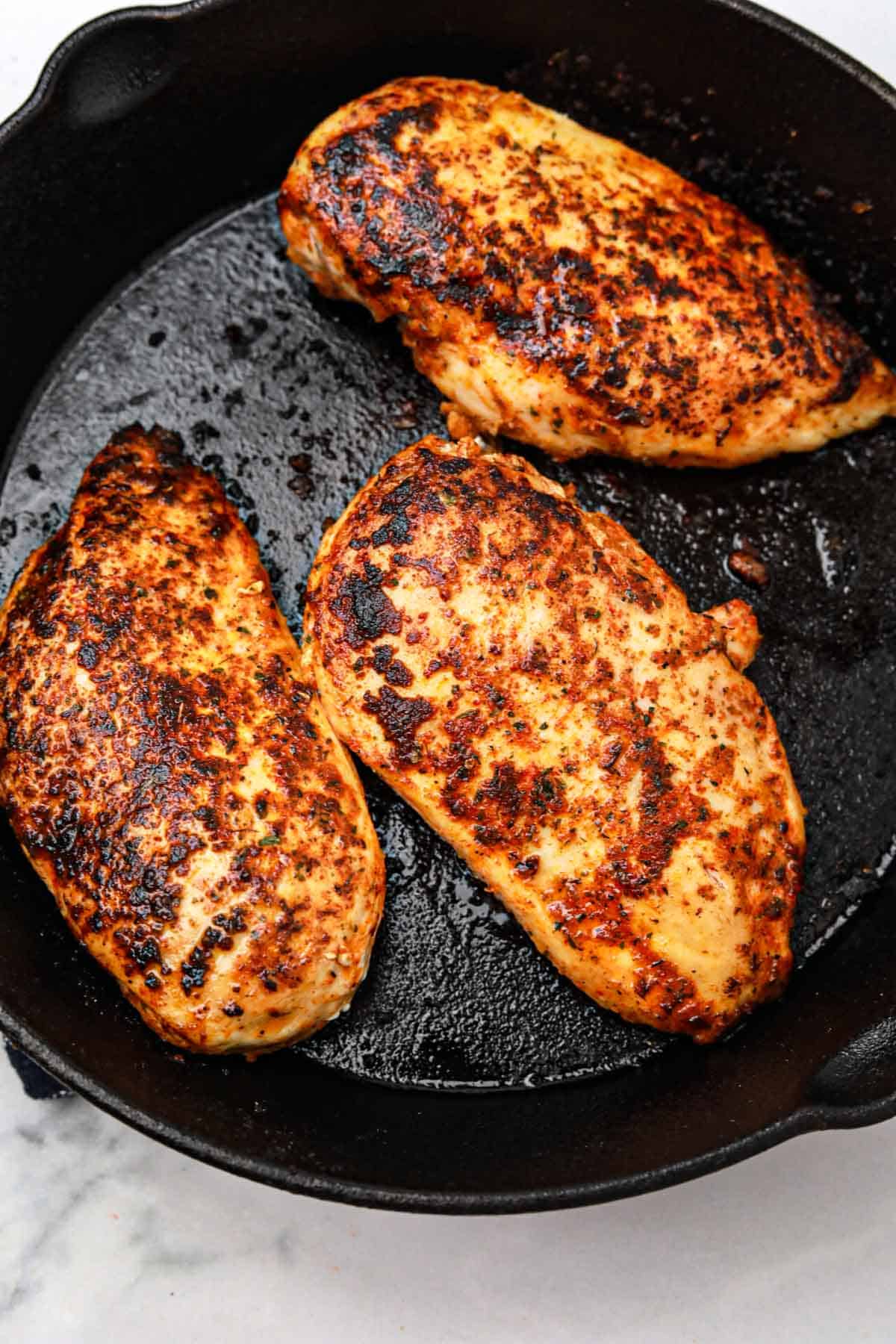 pan seared in a cast iron skillet.
