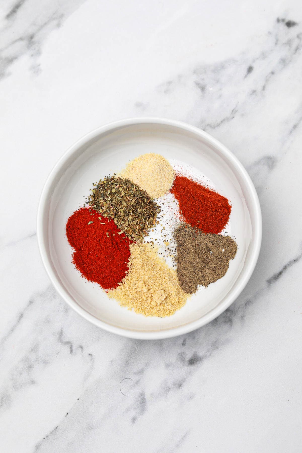 all the ingredients in a white bowl.