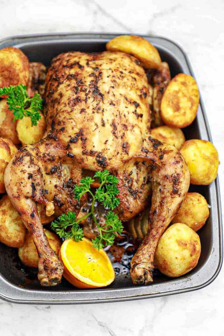 Christmas chicken in a tray.
