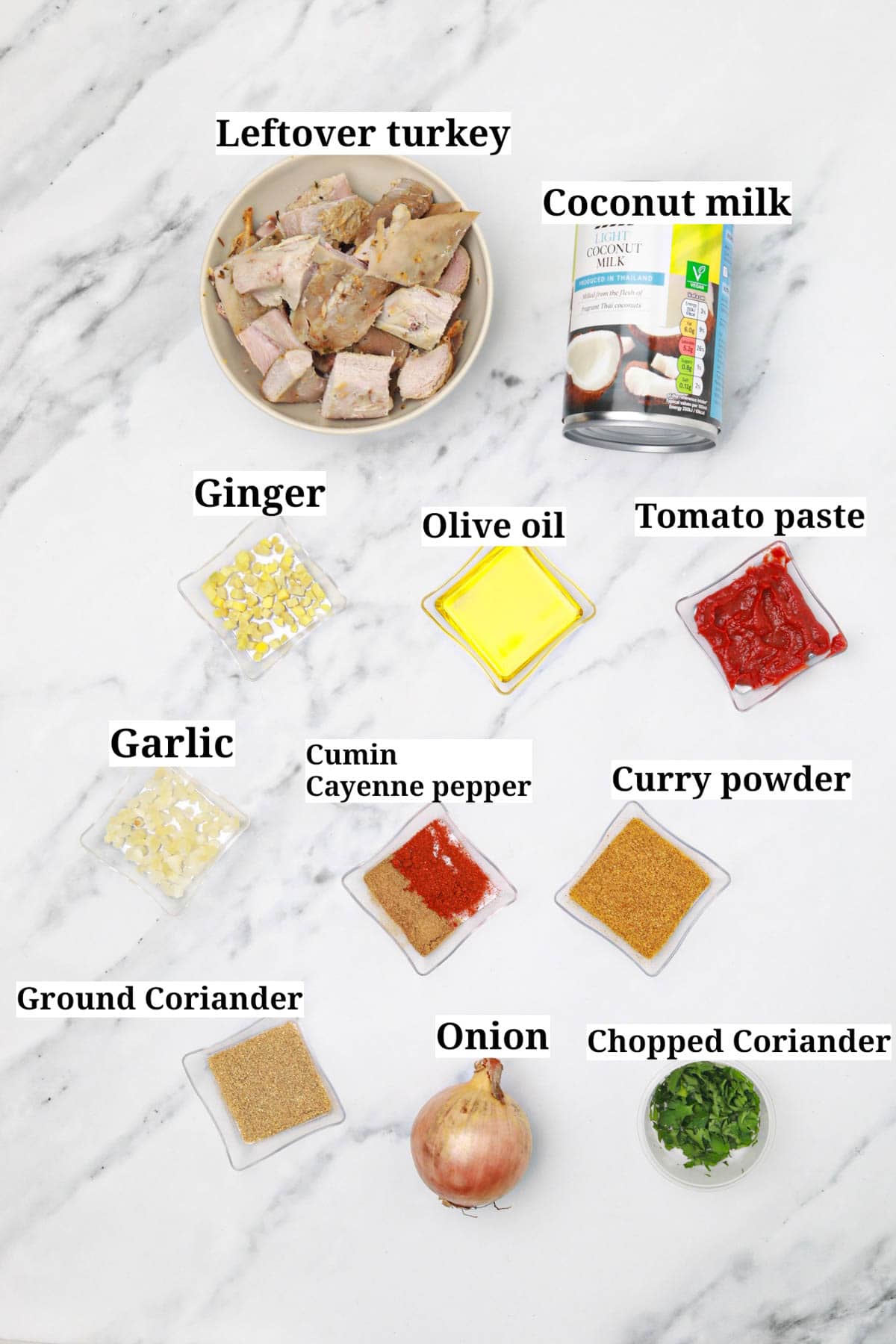 ingredients labelled and displayed.