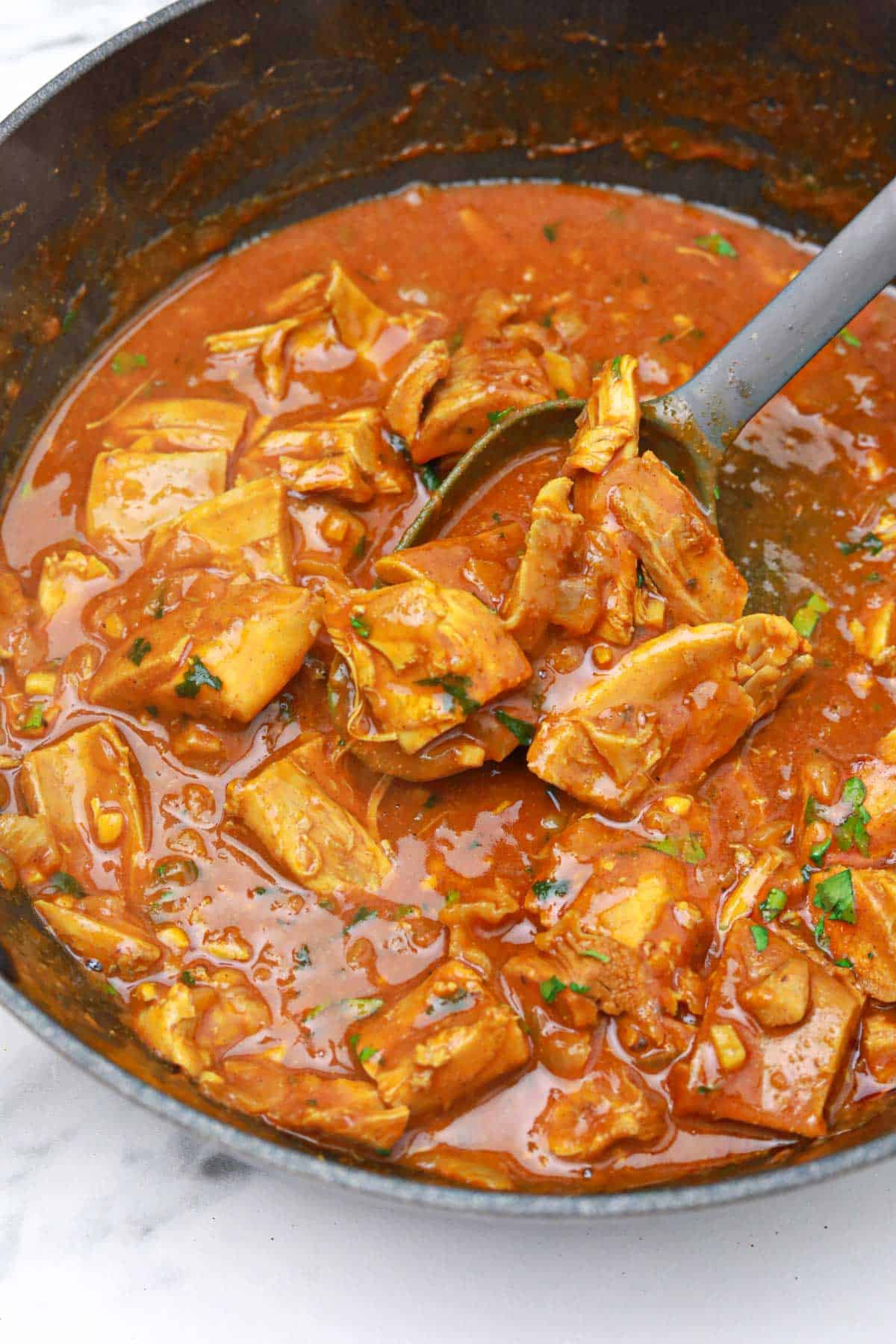 the cooked leftover turkey with coconut milk displayed.