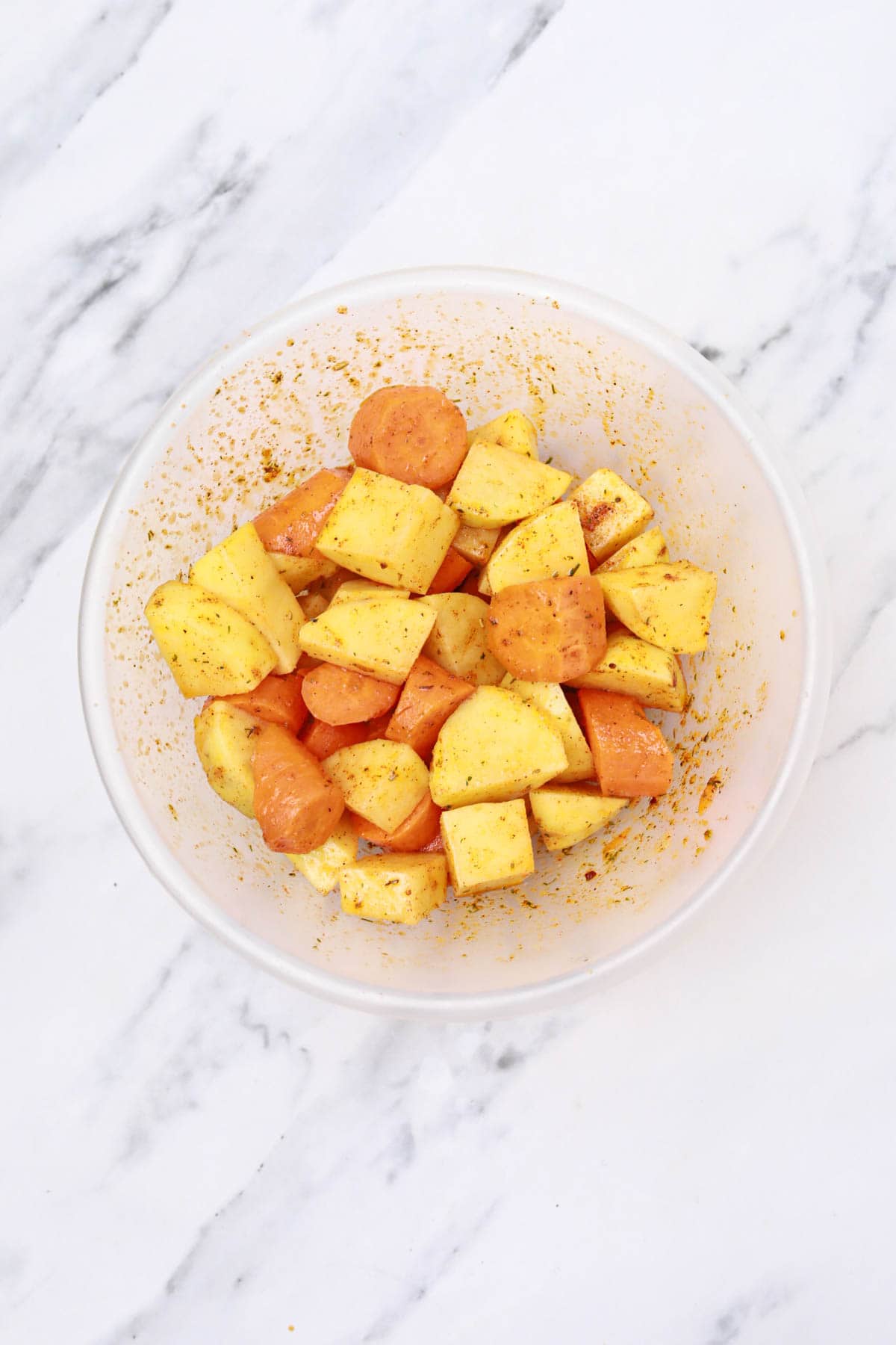 all the ingredients combined in the bowl.