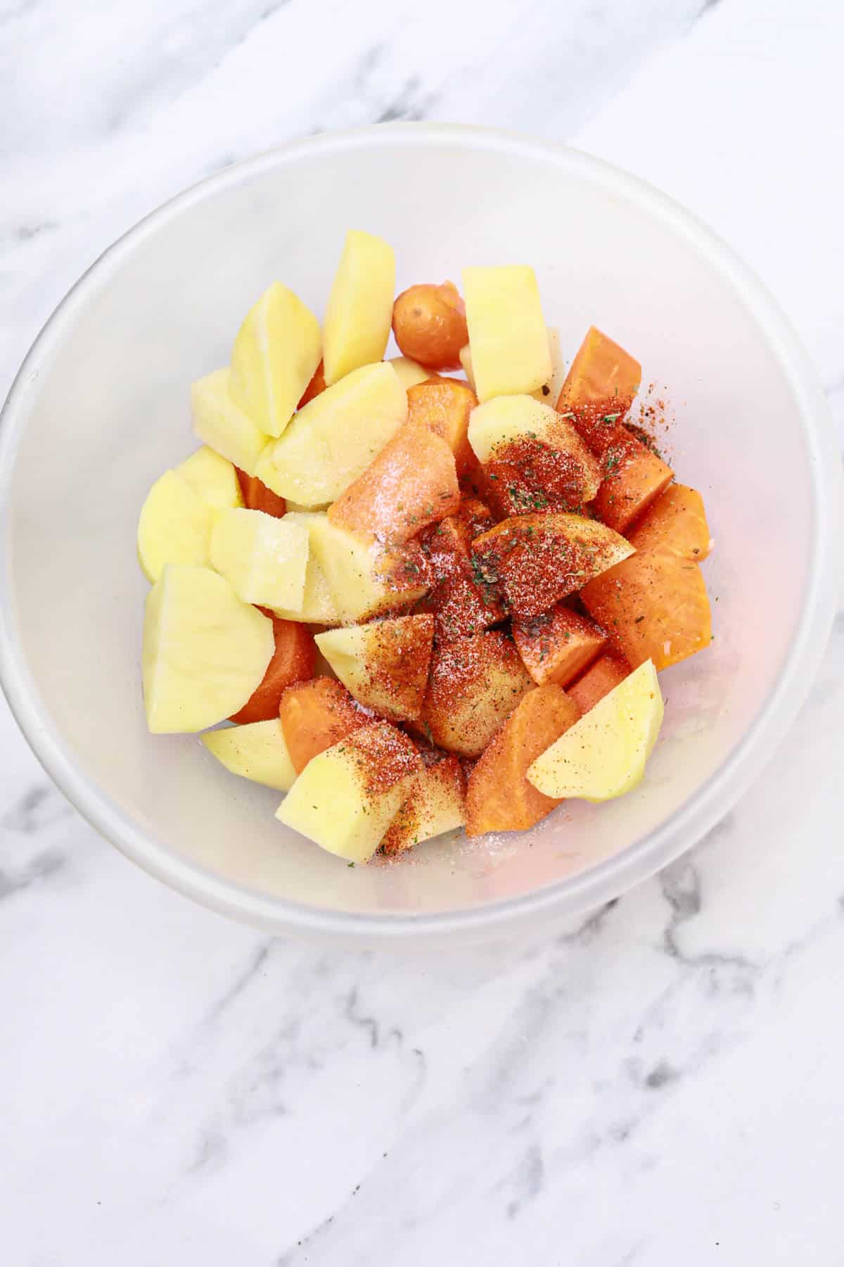 seasonings added into the bowl.