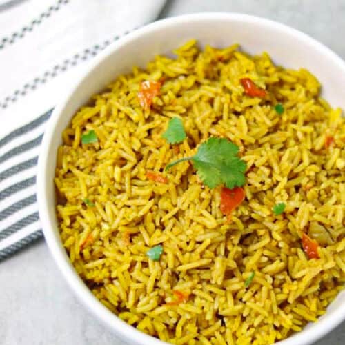 curry rice served in a white plate.