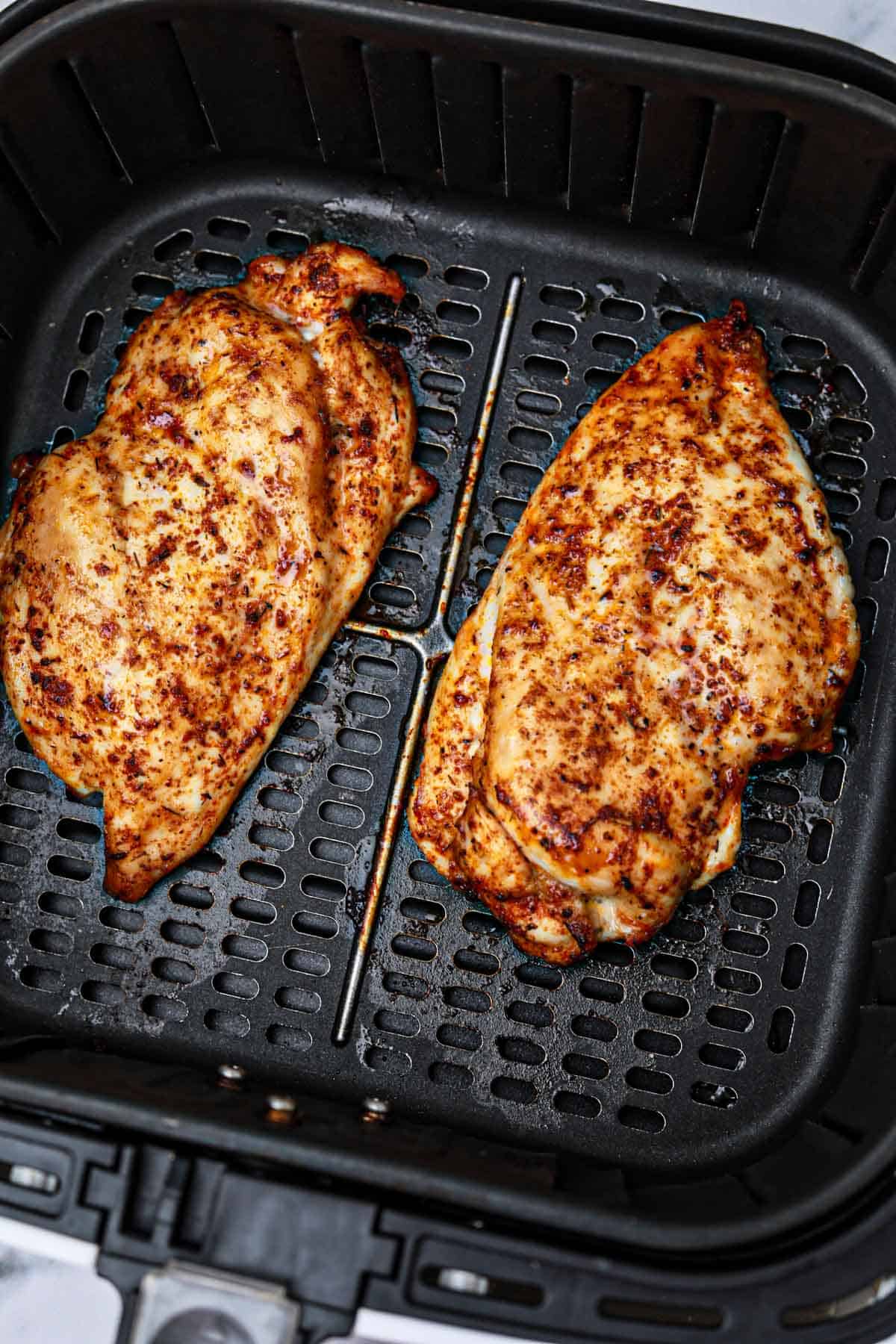 cooked and displayed in the air fryer basket.