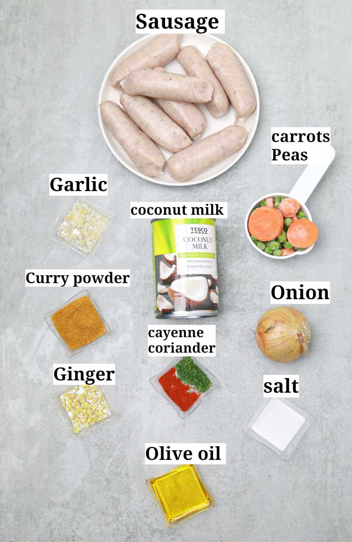 ingredients labelled and displayed.